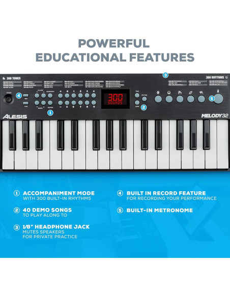 Piano Digital Alesis Melody 32 - 32 Teclas, 300 Sonidos, USB-MIDI
