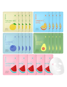 Set de Mascarillas Faciales de Frutas QUIYUM - 25 Piezas Hidratantes