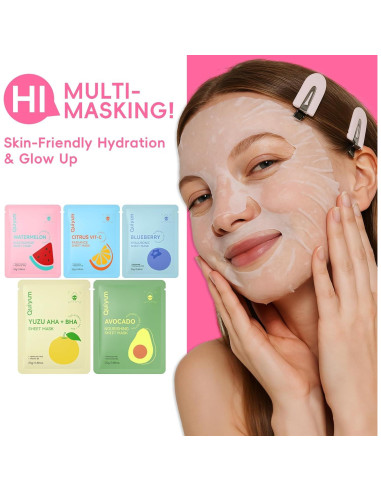 Set de Mascarillas Faciales de Frutas QUIYUM - 25 Piezas Hidratantes
