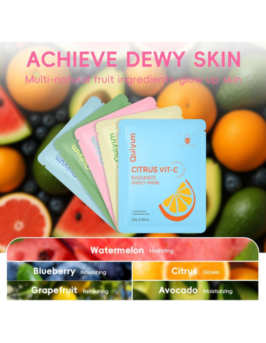 Set de Mascarillas Faciales de Frutas QUIYUM - 25 Piezas Hidratantes