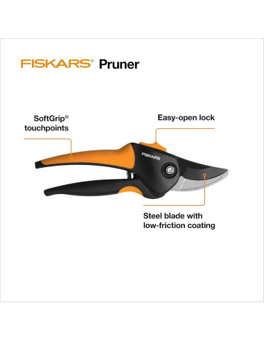 Tijeras de podar Fiskars SoftGrip, acero, 1.6 cm, ergonómicas