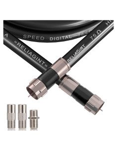 Cable Coaxial RG6 0.91m Negro con Conector F y Adaptador F81