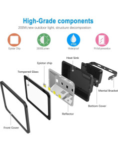 Luz de Inundación LED 200W Southlevy 20000lm IP66 Exterior 2