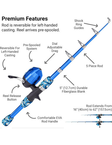 Caña de Pesca Telescópica Lanaak 165 cm para Niños