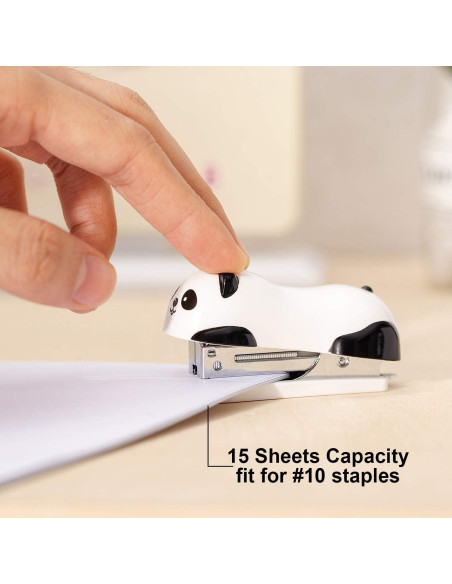 Grapadora Mini Deli Panda con 1000 Grapas y Removedor