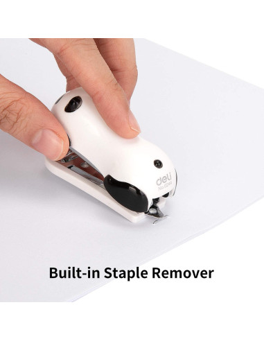 Grapadora Mini Deli Panda con 1000 Grapas y Removedor