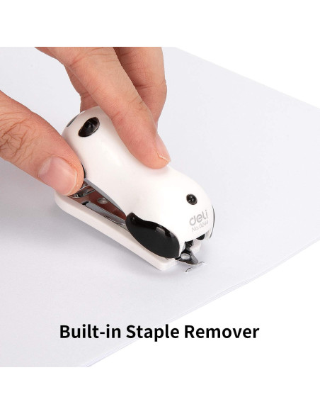 Grapadora Mini Deli Panda con 1000 Grapas y Removedor