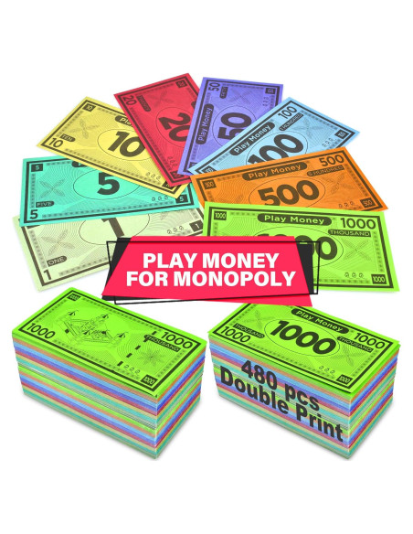Dinero de Juego Queensell 480 Billetes para Monopoly - 10.16x5.58 cm