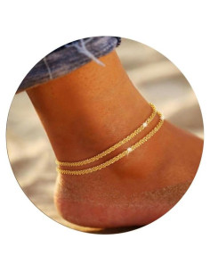 Pulsera de Tobillo Ajustable Oro 14K y Plata Esterlina