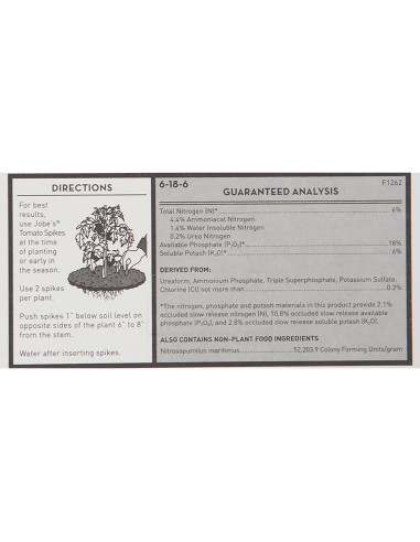 Picos de Fertilizante Jobe's para Tomates - 18 Picos 6-18-6 NPK