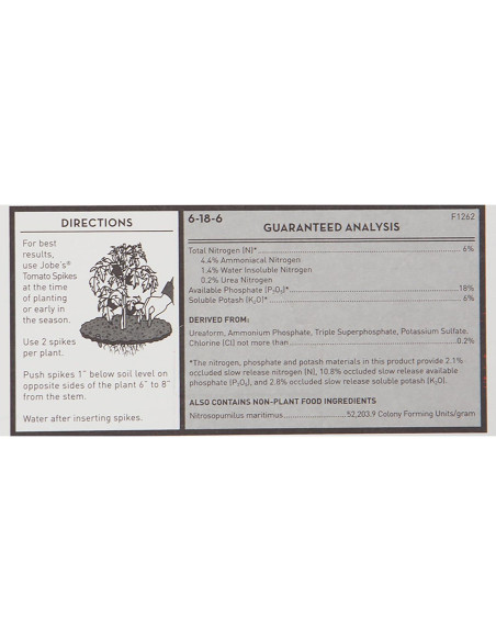 Picos de Fertilizante Jobe's para Tomates - 18 Picos 6-18-6 NPK