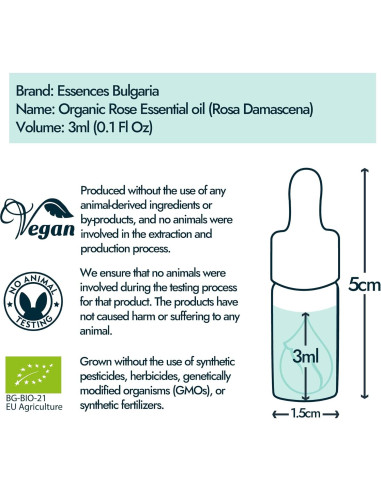Aceite Esencial de Rosa Orgánico Essences Bulgaria 3ml 100% Puro
