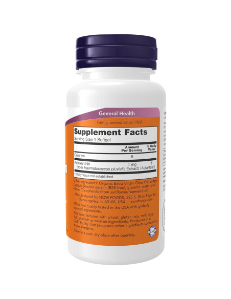 Suplemento Astaxantina 4 mg NOW Foods 90 Gelatinas Blandas Suplemento Astaxantina 4 mg NOW Foods 90 Gelatinas Blandas