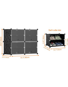 Estante para Zapatos HOMIDEC 4 Niveles Negro para 16 Pares 2