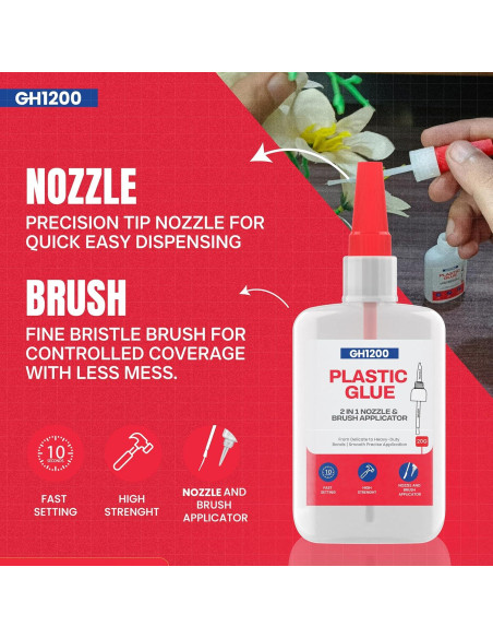 Super Pegamento Plástico GH1200 20g con Brocha y Boquilla