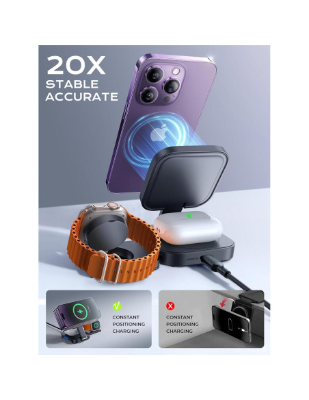 Estación de Carga 3 en 1 LISEN para iPhone, AirPods y iWatch Negro