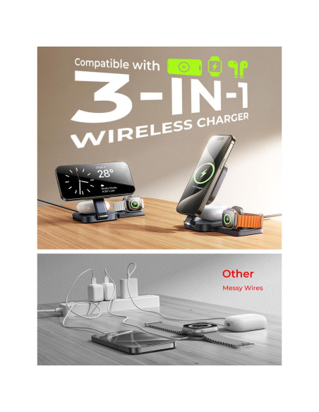 Estación de Carga 3 en 1 LISEN para iPhone, AirPods y iWatch Negro