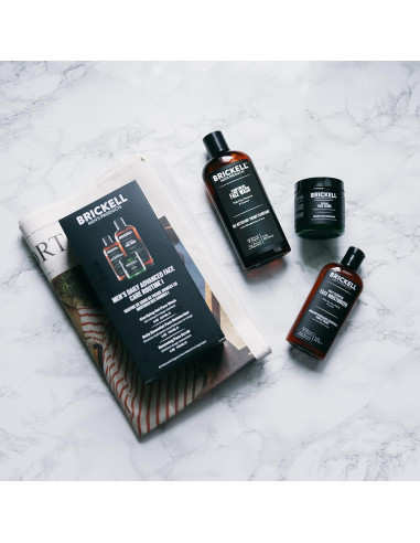 Set de Cuidado Facial para Hombres Brickell - Gel Limpiador, Exfoliante y Loción Hidratante
