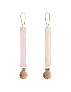 Clip de Chupete de Lino Mushie - Paquete de 2 Rosa/Cream