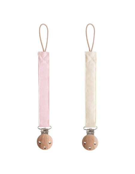 Clip de Chupete de Lino Mushie - Paquete de 2 Rosa/Cream
