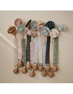 Clip de Chupete de Lino Mushie - Paquete de 2 Rosa/Cream 2