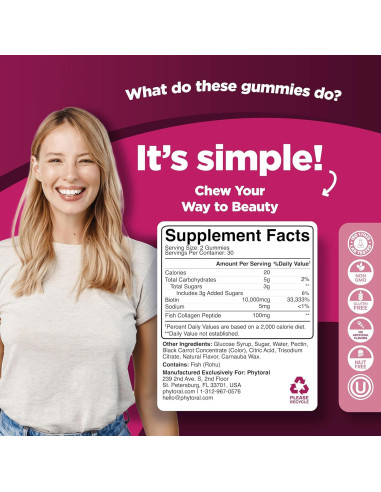 Gomitas de colágeno Phytoral 60 unidades para piel y cabello