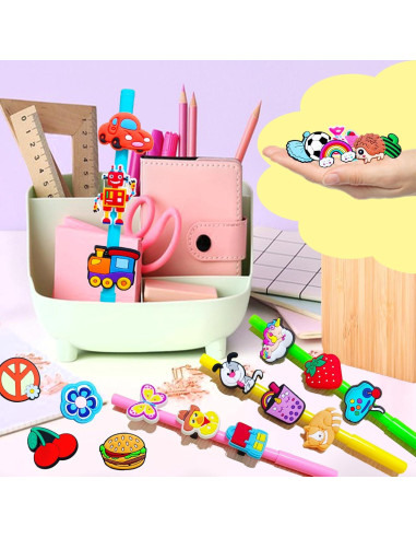 100 Adornos de Punta de Lápiz Kawaii Blvochnnt - Clips Coloridos