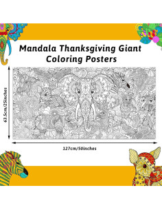 Póster de Colorear Mandala Gigante Naozinebi 63.5x127cm Animales 2
