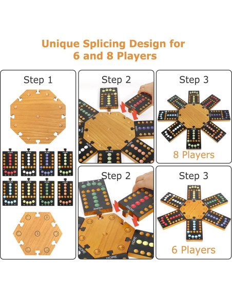 Juego de Mesa de Canicas Plusvivo de Madera para 6-8 Jugadores