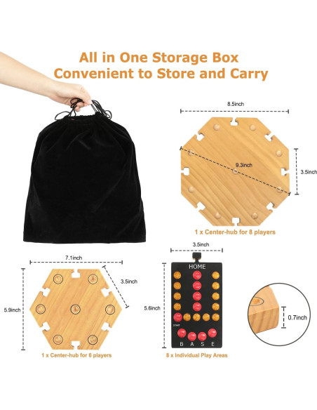 Juego de Mesa de Canicas Plusvivo de Madera para 6-8 Jugadores
