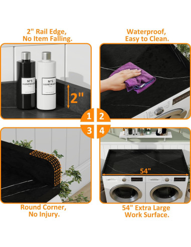 Encimera para Lavadora y Secadora Vomavex 70x137cm Mármol Negro