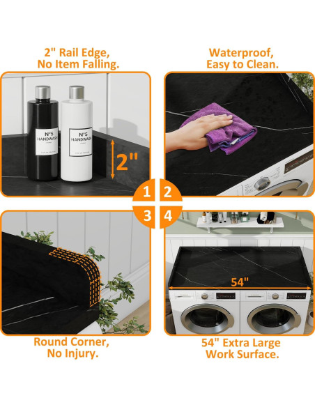 Encimera para Lavadora y Secadora Vomavex 70x137cm Mármol Negro