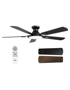 Ventilador de Techo TCL HFSB-60000AD 52" Negro con Luz LED y Control Remoto