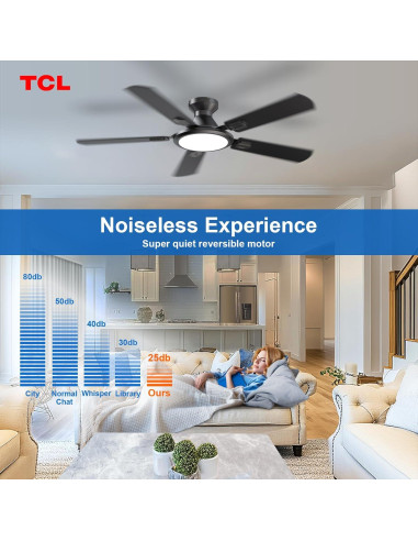 Ventilador de Techo TCL HFSB-60000AD 52" Negro con Luz LED y Control Remoto