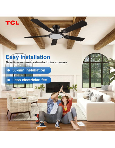 Ventilador de Techo TCL HFSB-60000AD 52" Negro con Luz LED y Control Remoto