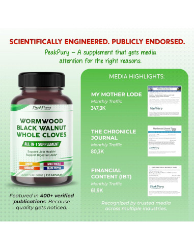 Suplemento Ajenjo PeakPury 150 Cápsulas - Salud Hepática y Digestiva