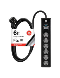 Protector contra sobretensiones GE 6 salidas 800 julios 1.83m negro