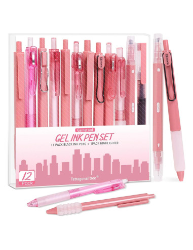 Juego de 12 bolígrafos de gel Tetragonal 0.5mm tinta negra