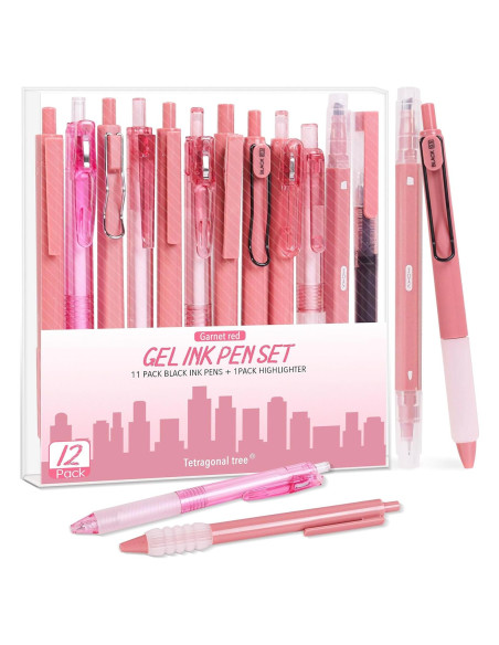 Juego de 12 bolígrafos de gel Tetragonal 0.5mm tinta negra