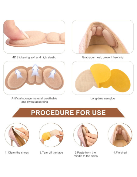 Almohadillas para Talones Riootlnm - 4 Pares Negras, Ajuste Perfecto