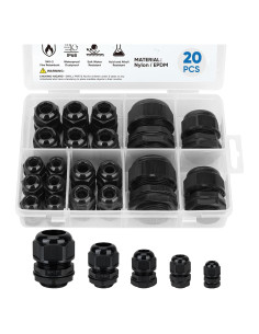 Kit de Conectores de Cable TICONN IP68 20 Pcs Negro
