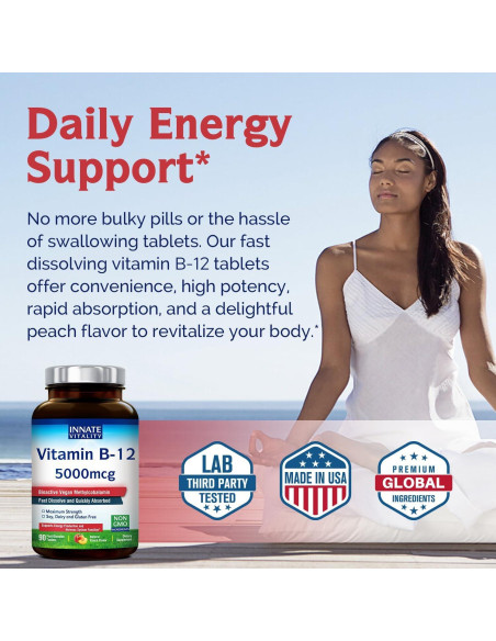 Vitamina B12 5000mcg Innate Vitality Sublingual Vegana 90 Tabletas