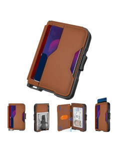 Billetera delgada Tizmuo marrón con bloqueo RFID y clip