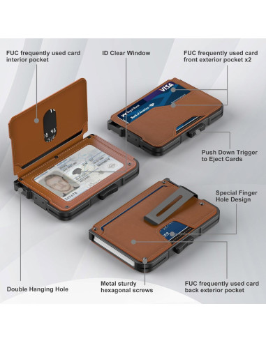 Billetera delgada Tizmuo marrón con bloqueo RFID y clip