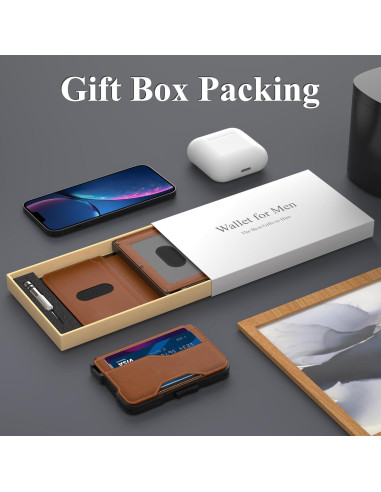 Billetera delgada Tizmuo marrón con bloqueo RFID y clip