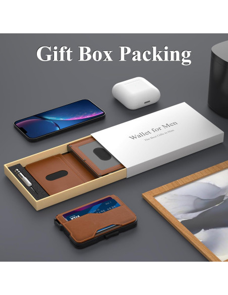 Billetera delgada Tizmuo marrón con bloqueo RFID y clip