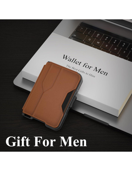 Billetera delgada Tizmuo marrón con bloqueo RFID y clip