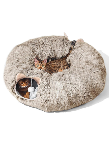 Túnel para Gatos PETSTA con Cama Suave Marrón 182.88x28.96cm Túnel para Gatos PETSTA con Cama Suave Marrón 182.88x28.96cm
