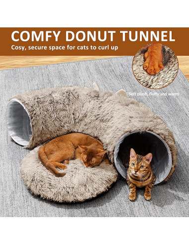 Túnel para Gatos PETSTA con Cama Suave Marrón 182.88x28.96cm