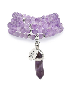 Pulsera Mala de 108 Cuentas de Amatista con Charm Buda Zen